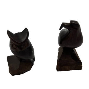 Vintage Hand Carved Smooth Owl & Bald Eagle Vintage Decor‎ Trinkets Figurines